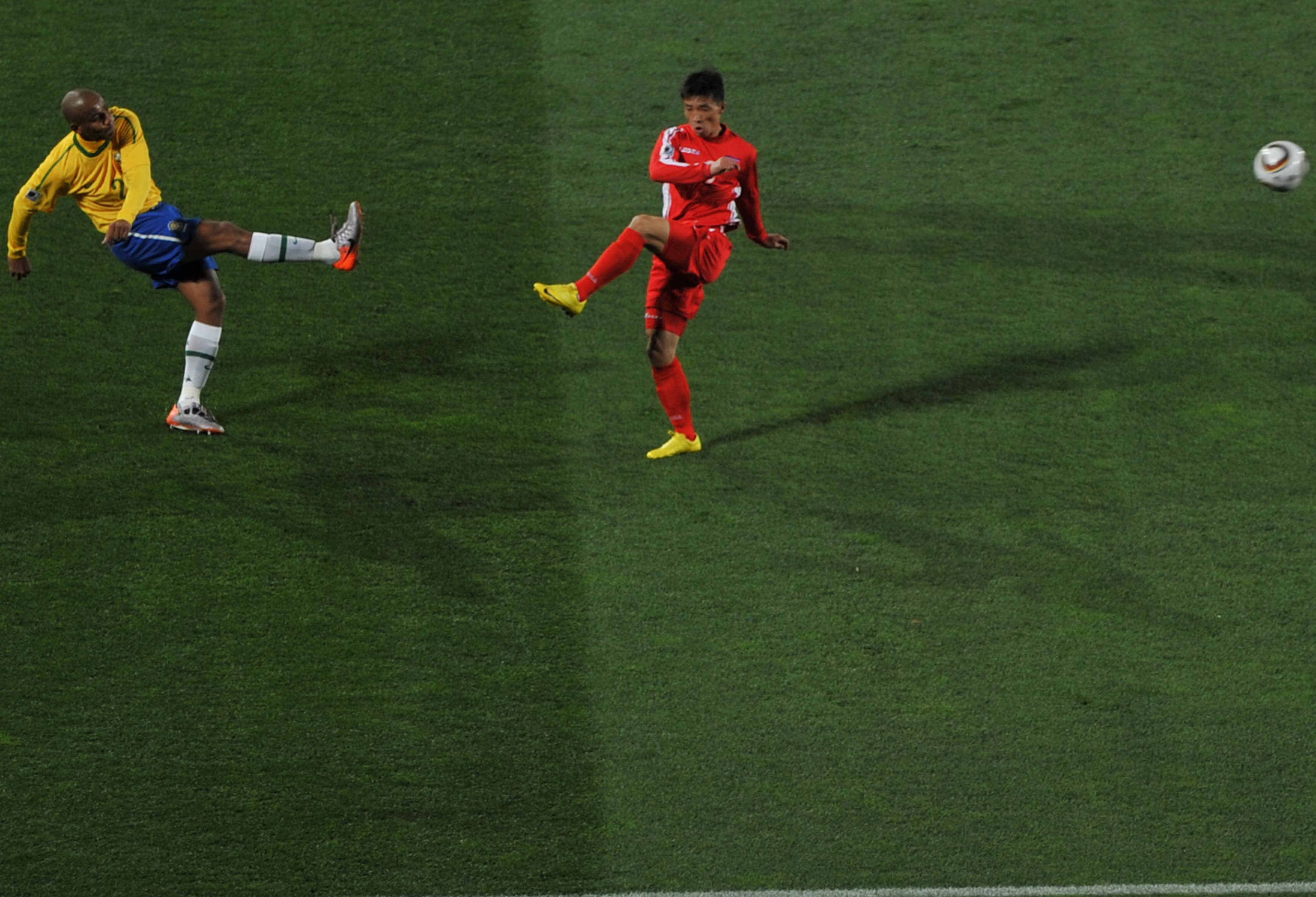 Brazilian stars combine on the edge of the box against a compact North Korea back line.